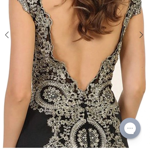 Black and gold embellished wide V- neck gown - Picture 3 of 16